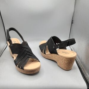 Clarks Women's Black Wedge Sandals 8.5M